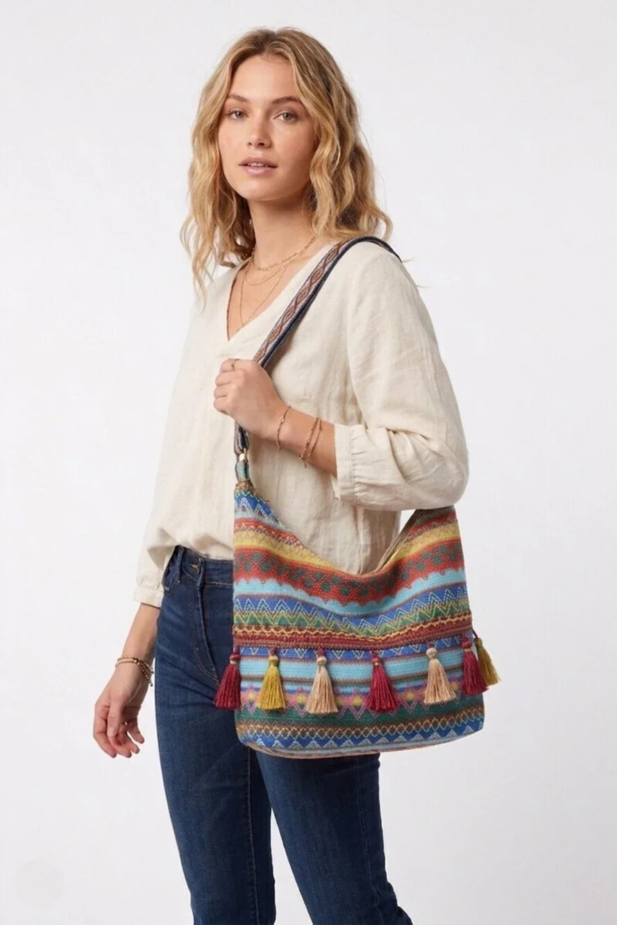 Z21 BLUE Zenana Boho Ethic Shoulder Bag Various Sizes
